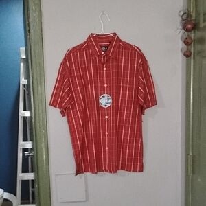Men's Red Short-Sleeve Plaid Button-Down Shirt  CLEARANCE SALE